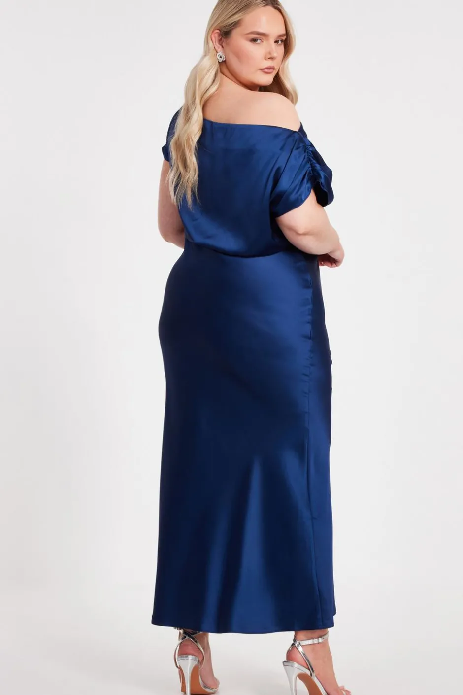 Quiz Curve Navy Satin Midaxi Dress Discount