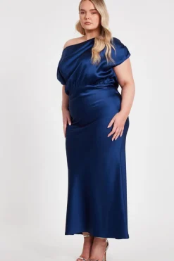 Quiz Curve Navy Satin Midaxi Dress Discount