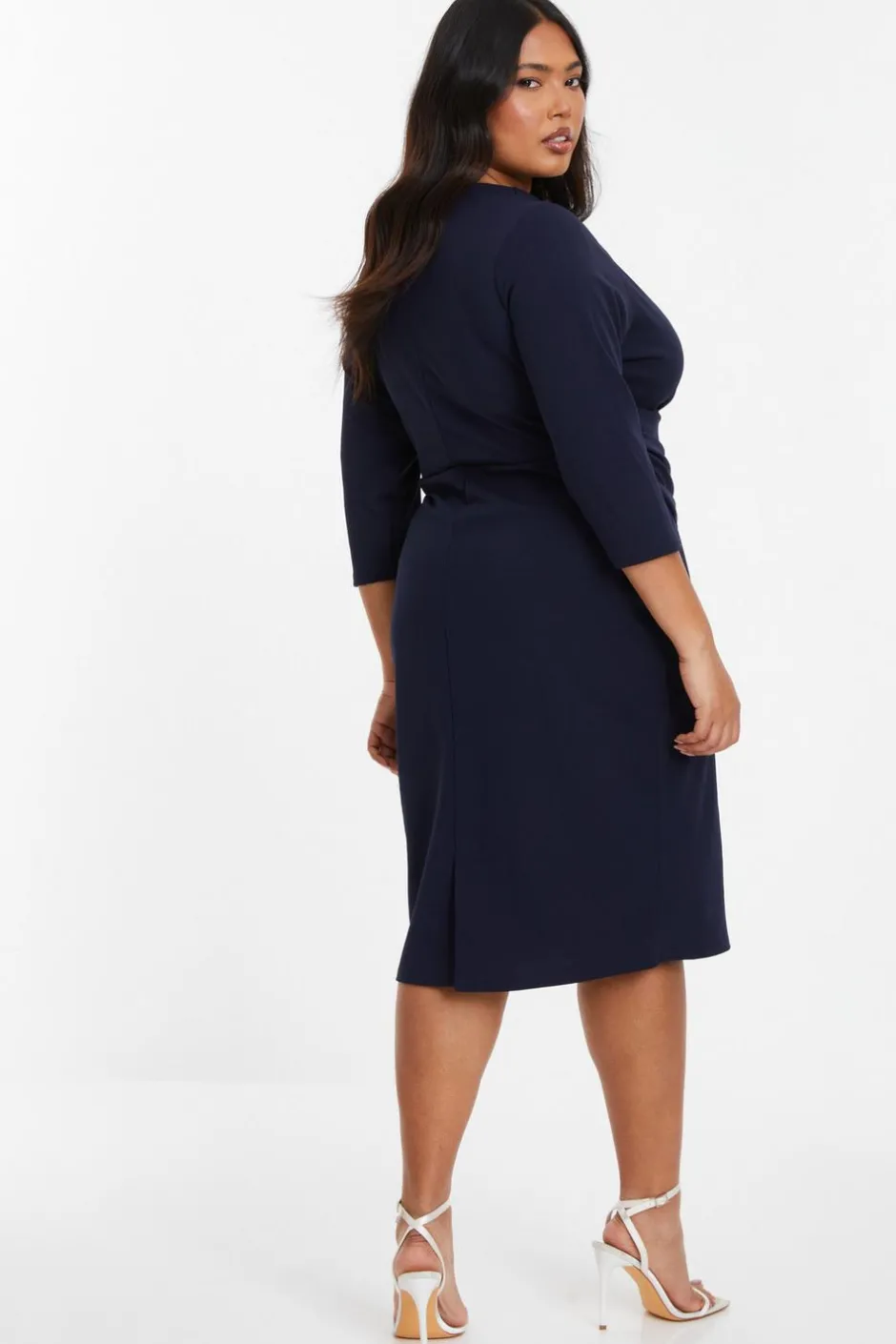 Quiz Curve Navy Scuba Midi Dress