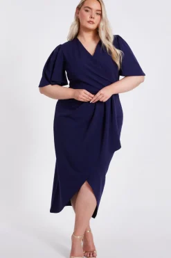 Quiz Curve Navy Wrap Midi Dress Online