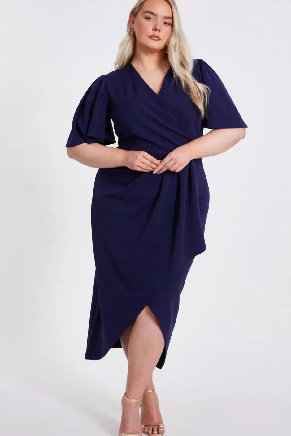 Quiz Curve Navy Wrap Midi Dress Online