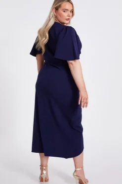Quiz Curve Navy Wrap Midi Dress Online