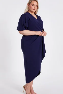Quiz Curve Navy Wrap Midi Dress Online