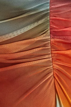 Quiz Curve Orange Ombre Print Ruched Midaxi Dress Outlet