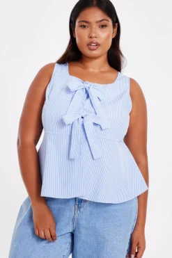 Quiz Curve Pale Blue Striped Top New