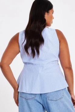 Quiz Curve Pale Blue Striped Top New