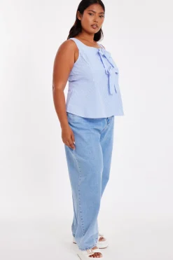 Quiz Curve Pale Blue Striped Top New