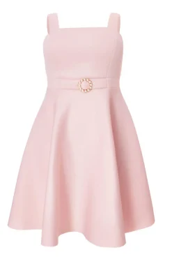 Quiz Curve Pink Belted Skater Dress Clearance