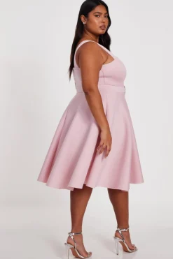 Quiz Curve Pink Belted Skater Dress Clearance