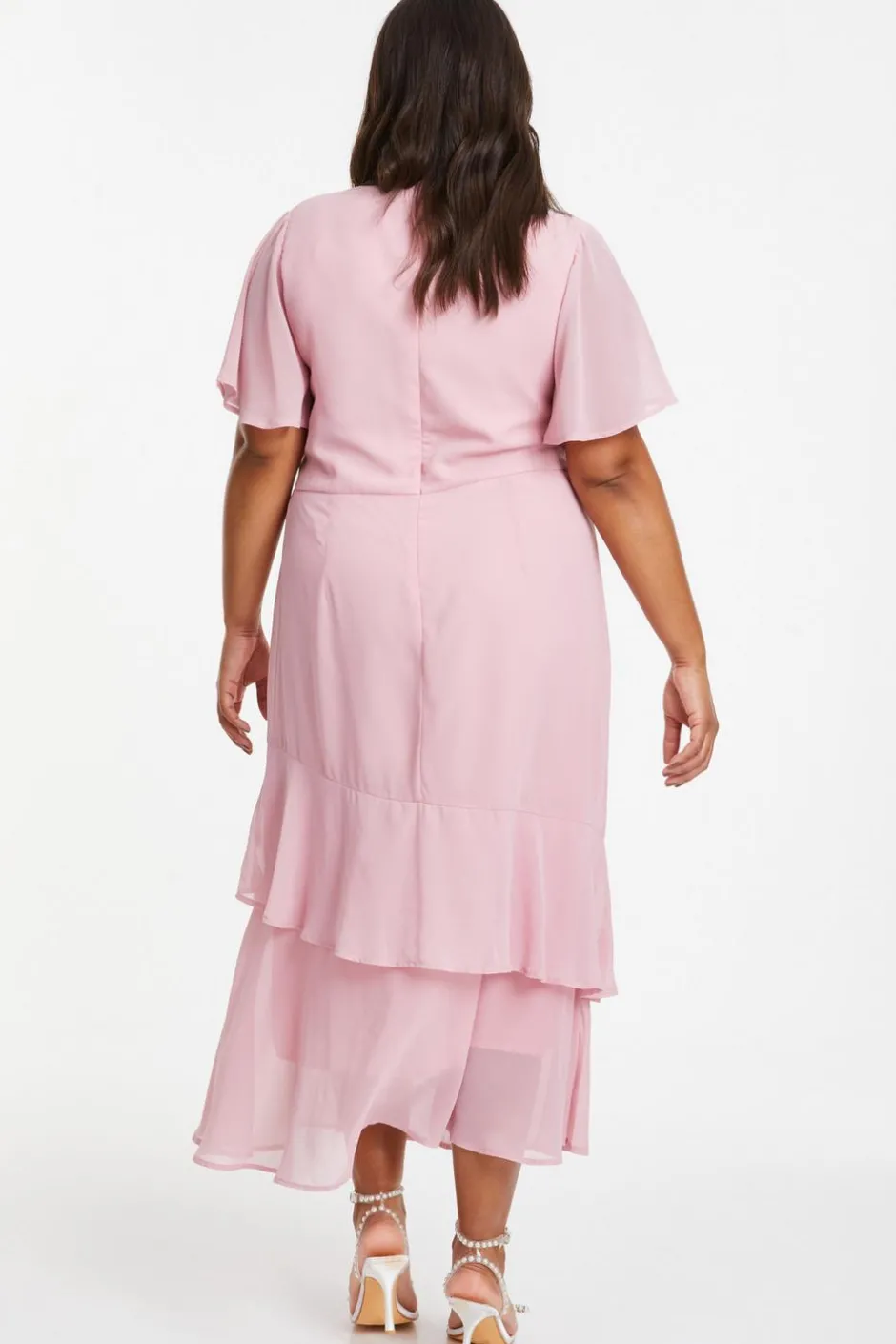 Quiz Curve Pink Chiffon Midaxi Dress Blush Discount