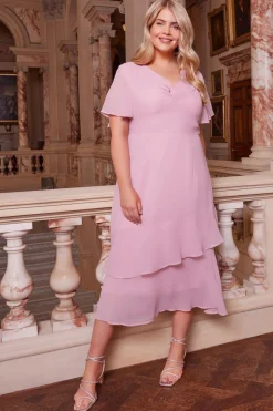 Quiz Curve Pink Chiffon Midaxi Dress Blush Discount