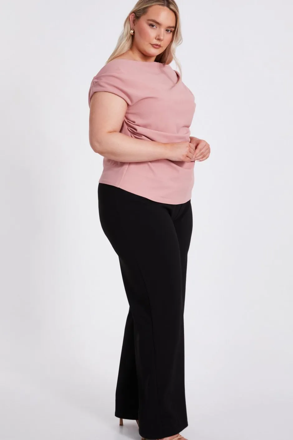 Quiz Curve Drape Neck Top Pink Hot