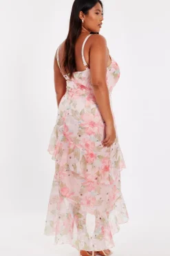 Quiz Curve Pink Floral Chiffon Midaxi Dress Online