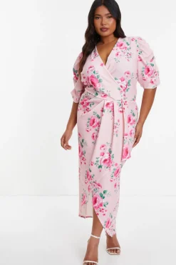Quiz Curve Pink Floral Wrap Midaxi Dress Best