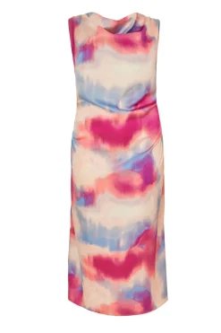 Quiz Curve Pink Satin Tie Dye Midi Dress Hot