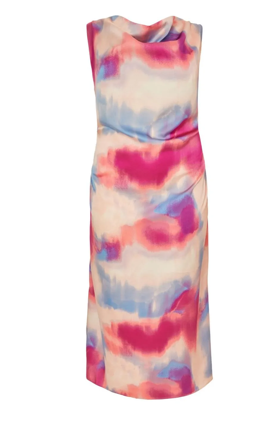 Quiz Curve Pink Satin Tie Dye Midi Dress Hot