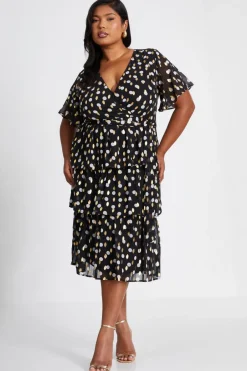 Quiz Curve Polka Dot Foil Wrap Midi Dress Hot