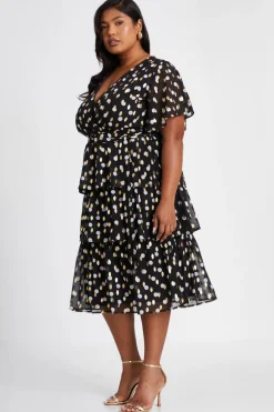 Quiz Curve Polka Dot Foil Wrap Midi Dress Hot