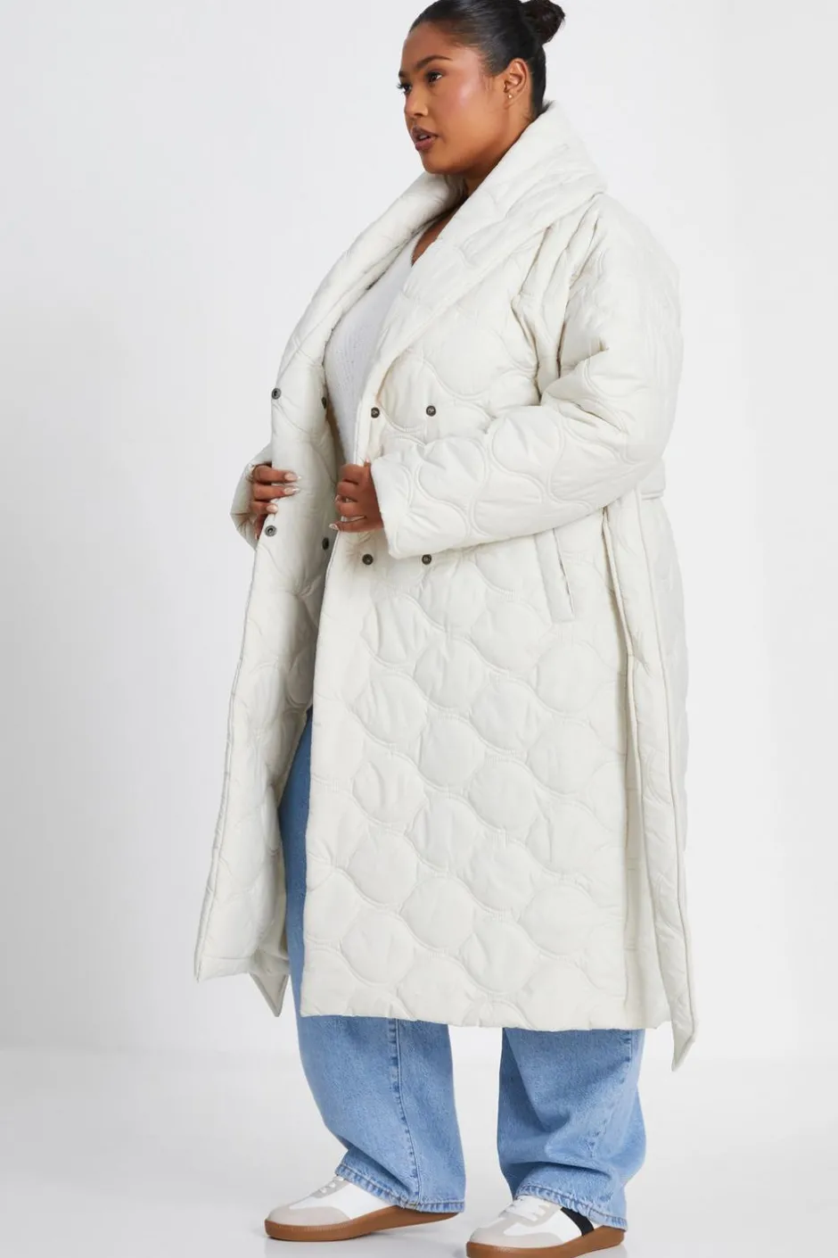 Quiz Curve Quilted Wrap Coat Hot