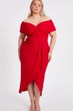 Quiz Curve Bardot Midi Dress Red Best