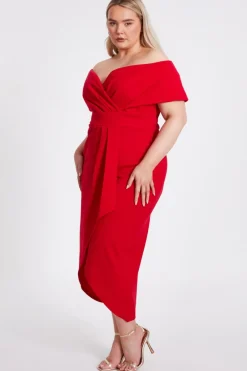 Quiz Curve Bardot Midi Dress Red Best