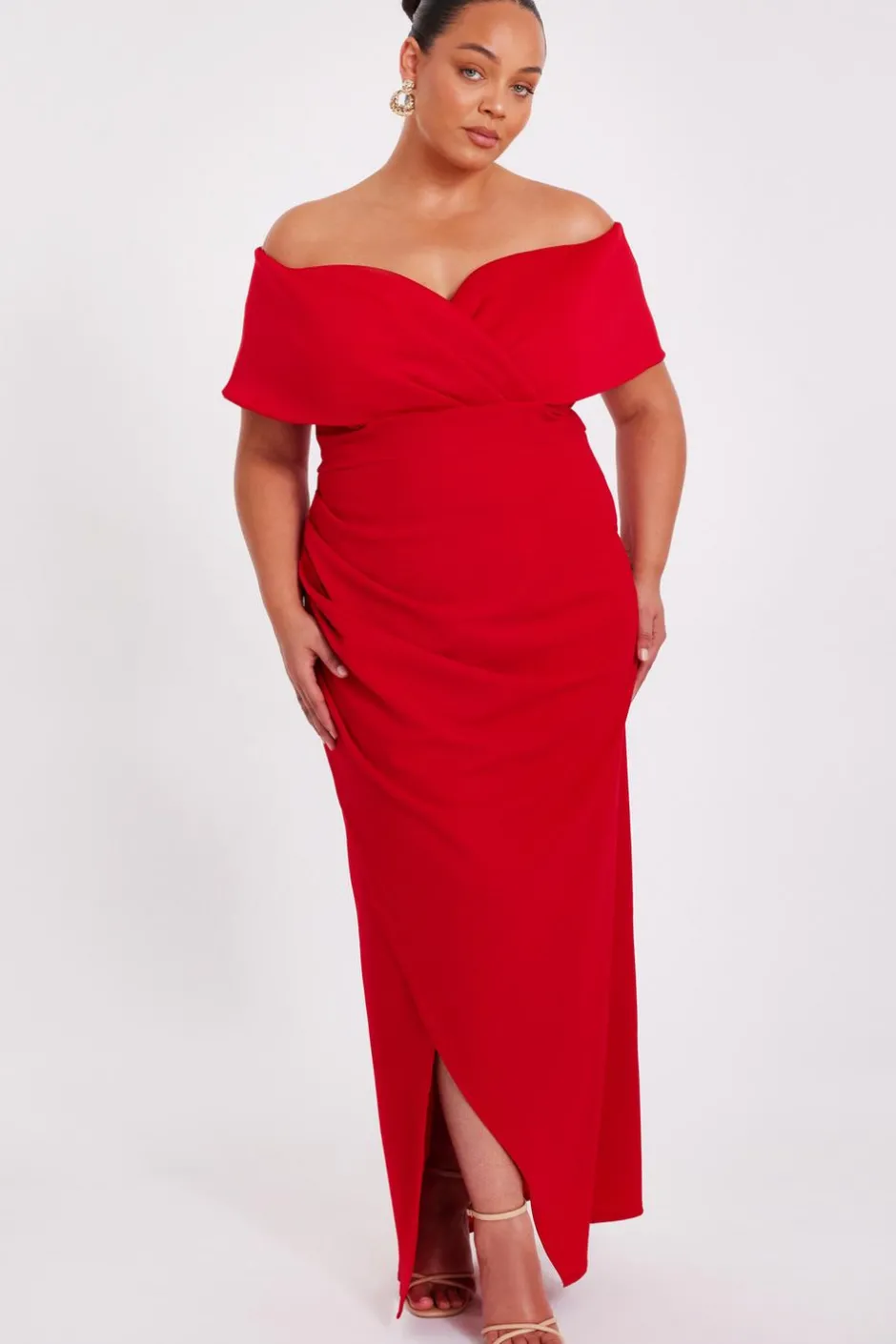 Quiz Curve Red Bardot Wrap Maxi Dress Sale
