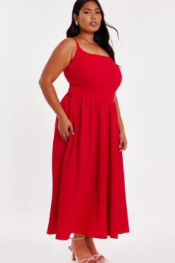 Quiz Curve Drop Waist Midaxi Dress Red Clearance