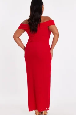 Quiz Curve Red Floral Bardot Midaxi Dress Outlet