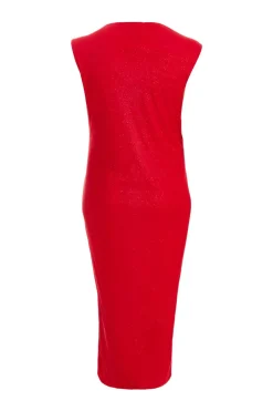 Quiz Curve Red Glitter Mesh Midaxi Dress Hot