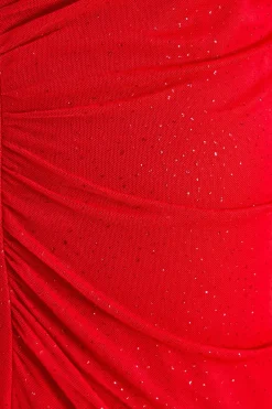 Quiz Curve Red Glitter Mesh Midaxi Dress Hot