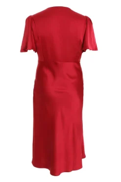 Quiz Curve Red Satin Midi Dress New