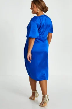 Quiz Curve Royal Blue Satin Midi Dress Online