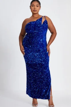 Quiz Curve Sequin Maxi Dress Royal Blue