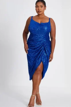 Quiz Curve Royal Blue Sequin Ruched Midi Dress