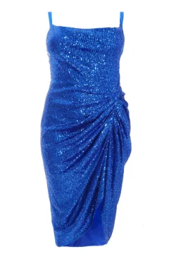 Quiz Curve Royal Blue Sequin Ruched Midi Dress