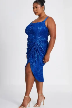 Quiz Curve Royal Blue Sequin Ruched Midi Dress