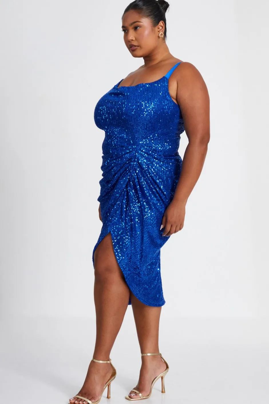 Quiz Curve Royal Blue Sequin Ruched Midi Dress