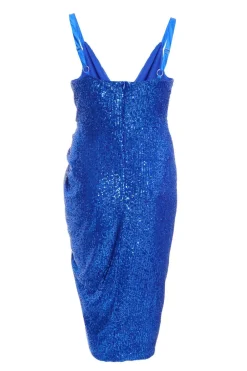 Quiz Curve Royal Blue Sequin Ruched Midi Dress