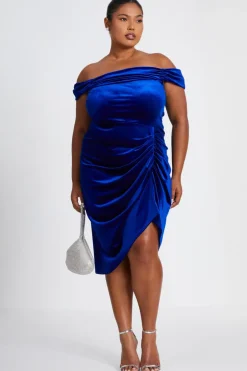 Quiz Curve Velvet Ruched Midi Dress Royal Blue