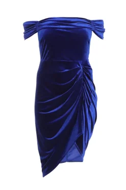 Quiz Curve Velvet Ruched Midi Dress Royal Blue