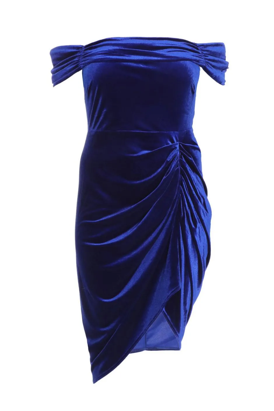 Quiz Curve Velvet Ruched Midi Dress Royal Blue