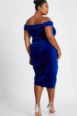 Quiz Curve Velvet Ruched Midi Dress Royal Blue