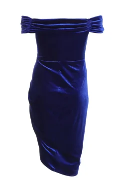 Quiz Curve Velvet Ruched Midi Dress Royal Blue