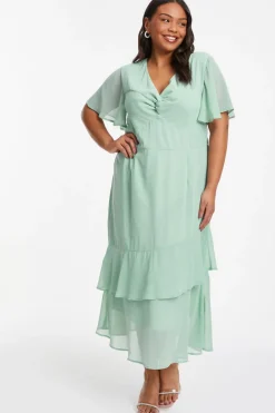 Quiz Curve Chiffon Midaxi Dress Sage
