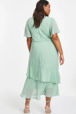 Quiz Curve Chiffon Midaxi Dress Sage