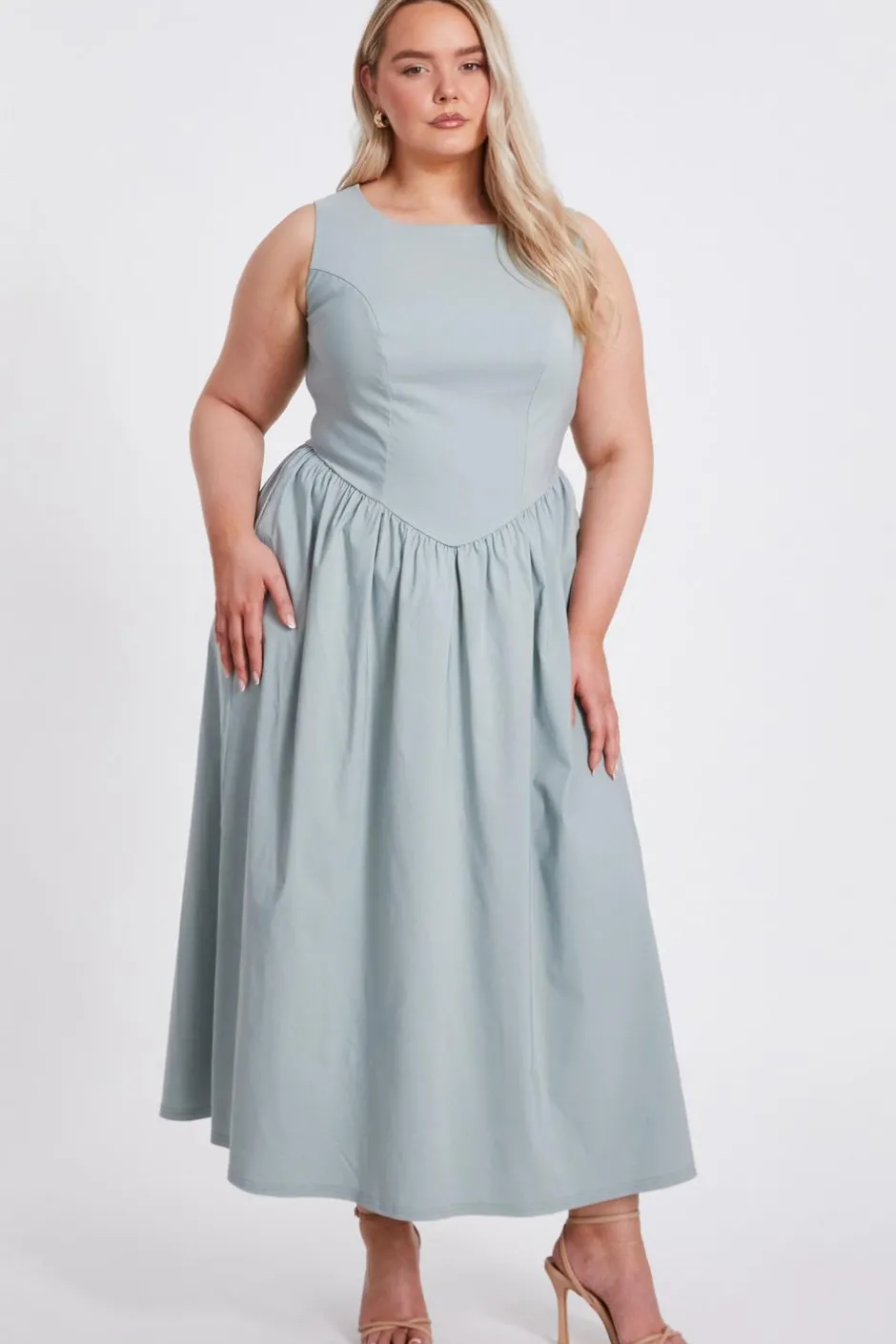 Quiz Curve Sage Drop Waist Midaxi Dress Discount
