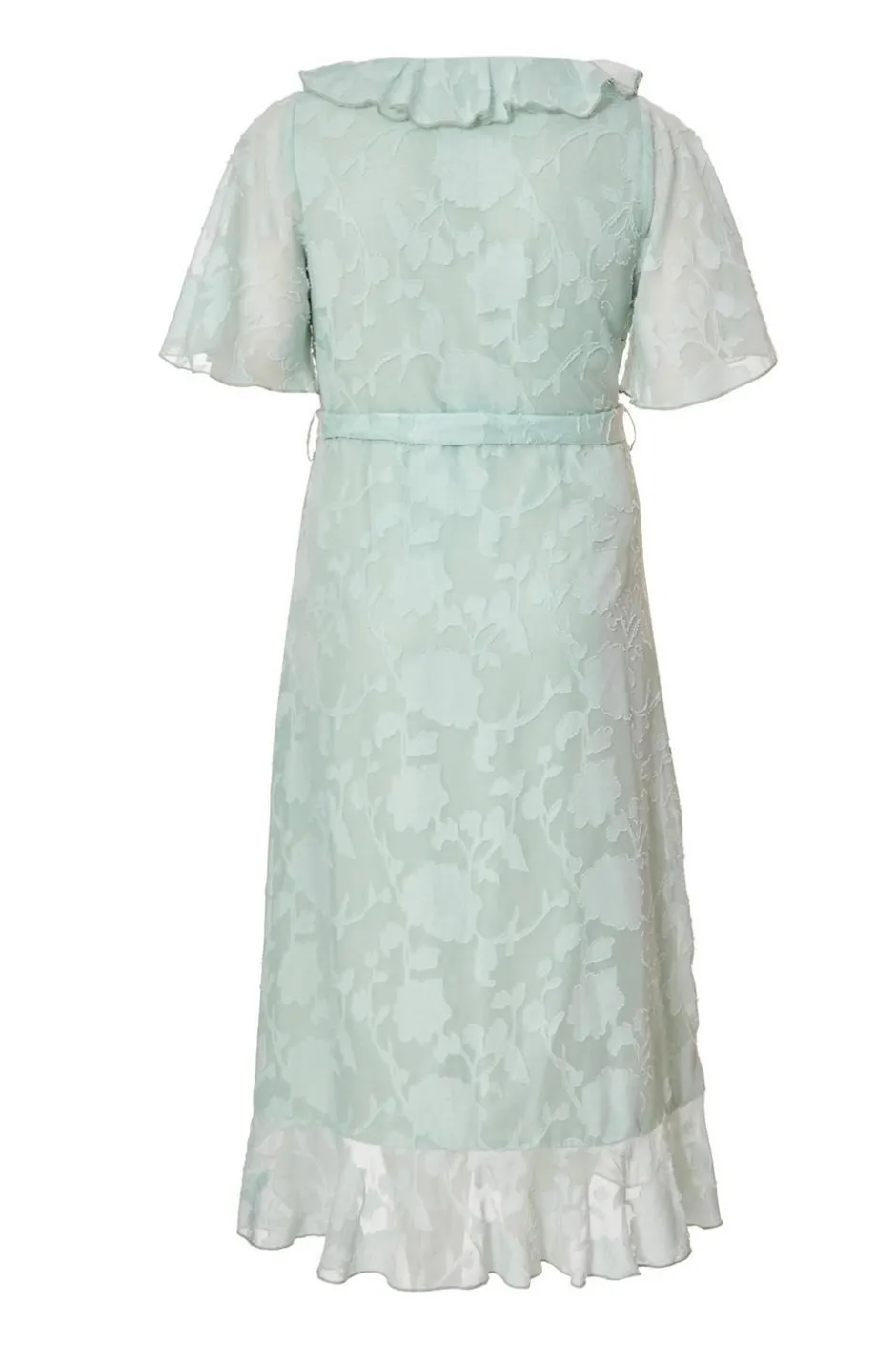 Quiz Curve Jacquard Frill Midaxi Dress Sage New