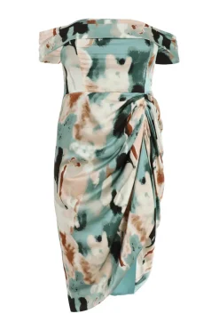Quiz Curve Sage Marble Print Bardot Midi Dress Best