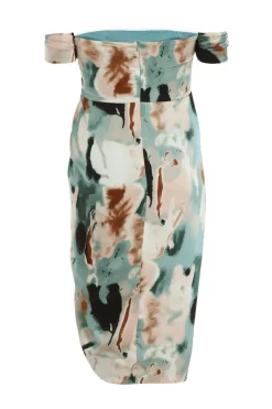 Quiz Curve Sage Marble Print Bardot Midi Dress Best
