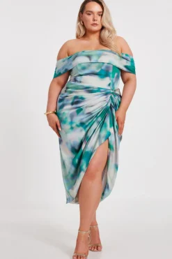 Quiz Curve Satin Marble Print Midi Dress Hot